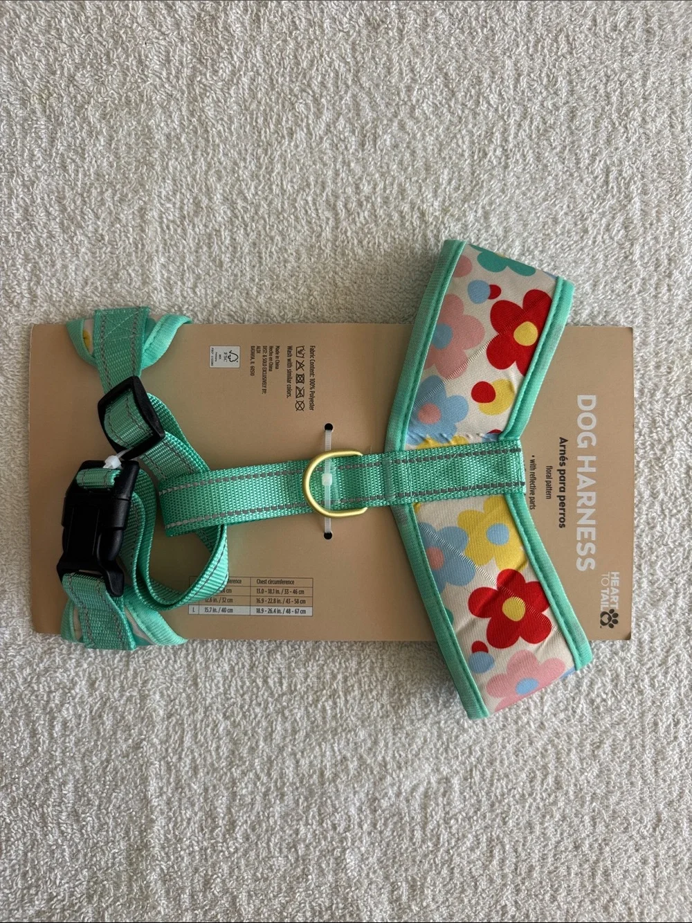 Heart To Tail Floral Dog Harness in Mint Trim - Large